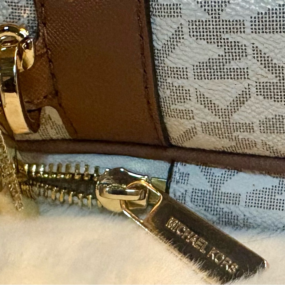 Michael Kors White and Brown Monogram Bag with Gold Accents - Picture 7 of 7